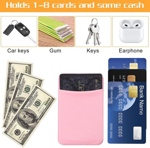 cobee 4 Pcs Phone Wallet Stick On, Wallet Sticker Back Of Phones Pink Card Holder, Wallets Key Holder Credit Flat Thin Phone Wallets Accessories Suitable For Most Smart Phones in Saudi Arabia