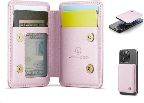 4 Cards Holder with Stand，RFID Blocking Leather，Strong Magnet Minimalist Phone Wallet for i Phone 12/13/14/15/16/17 Pro/Max/Plus Series(Black) in Saudi Arabia
