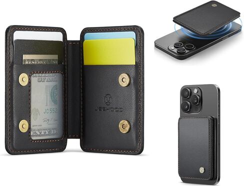 4 Cards Holder with Stand，RFID Blocking Leather，Strong Magnet Minimalist Phone Wallet for i Phone 12/13/14/15/16/17 Pro/Max/Plus Series(Black) in Saudi Arabia