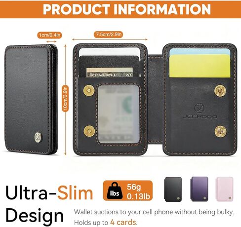 4 Cards Holder with Stand，RFID Blocking Leather，Strong Magnet Minimalist Phone Wallet for i Phone 12/13/14/15/16/17 Pro/Max/Plus Series(Black) in Saudi Arabia