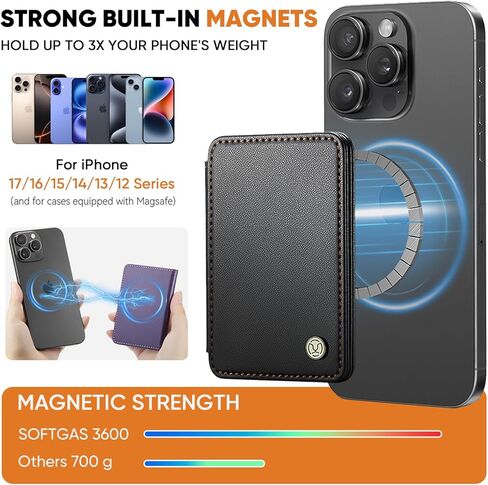 4 Cards Holder with Stand，RFID Blocking Leather，Strong Magnet Minimalist Phone Wallet for i Phone 12/13/14/15/16/17 Pro/Max/Plus Series(Black) in Saudi Arabia