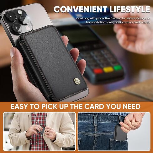 4 Cards Holder with Stand，RFID Blocking Leather，Strong Magnet Minimalist Phone Wallet for i Phone 12/13/14/15/16/17 Pro/Max/Plus Series(Black) in Saudi Arabia