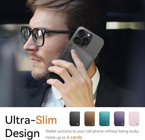 4 Cards Holder with Stand，RFID Blocking Leather，Strong Magnet Minimalist Phone Wallet for i Phone 12/13/14/15/16/17 Pro/Max/Plus Series(Black) in Saudi Arabia