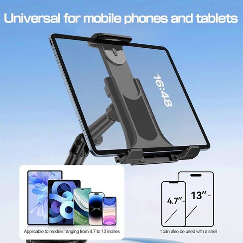 Cup Holder Car Tablet Mount for Truck, 360° Adjustable 15" Long 2-Arm Stand Holder for iPad Pro 12.9/11/10.5/9.7/Air/Mini 6/5/4, Samsung Galaxy Tab/Z Fold 6/5/4, iPhone 17/16/Pro, 4.7-12.9" Tab &Phone in Saudi Arabia