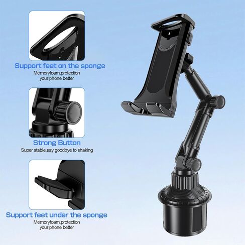Cup Holder Car Tablet Mount for Truck, 360° Adjustable 15" Long 2-Arm Stand Holder for iPad Pro 12.9/11/10.5/9.7/Air/Mini 6/5/4, Samsung Galaxy Tab/Z Fold 6/5/4, iPhone 17/16/Pro, 4.7-12.9" Tab &Phone in Saudi Arabia