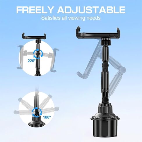 Cup Holder Car Tablet Mount for Truck, 360° Adjustable 15" Long 2-Arm Stand Holder for iPad Pro 12.9/11/10.5/9.7/Air/Mini 6/5/4, Samsung Galaxy Tab/Z Fold 6/5/4, iPhone 17/16/Pro, 4.7-12.9" Tab &Phone in Saudi Arabia