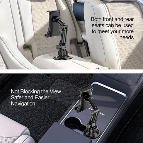 Cup Holder Car Tablet Mount for Truck, 360° Adjustable 15" Long 2-Arm Stand Holder for iPad Pro 12.9/11/10.5/9.7/Air/Mini 6/5/4, Samsung Galaxy Tab/Z Fold 6/5/4, iPhone 17/16/Pro, 4.7-12.9" Tab &Phone in Saudi Arabia