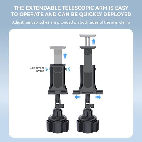 Cup Holder Car Tablet Mount for Truck, 360° Adjustable 15" Long 2-Arm Stand Holder for iPad Pro 12.9/11/10.5/9.7/Air/Mini 6/5/4, Samsung Galaxy Tab/Z Fold 6/5/4, iPhone 17/16/Pro, 4.7-12.9" Tab &Phone in Saudi Arabia