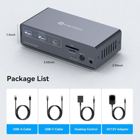 KVM Switch 2 شاشات 2 محطة إرساء لأجهزة الكمبيوتر USB C + مدخل HDMI/DP، 4K60 هرتز/4K120 هرتز لأجهزة الكمبيوتر المحمول وسطح المكتب مع 1 * USB C + 2 * USBA 3.2 10 جيجابت في الثانية + 2 * USB 3.0 5 جيجابت في الثانية وفتحات بطاقة SD/microSD in Kuwait