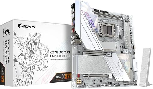 GIGABYTE X870 AORUS Tachyon Ice Motherboard - Supports AMD Ryzen 9000 CPUs, Digital 18+2+2 Phase VRM, up to 9600MHz DDR5 (OC), 1 x PCIe 5.0 + 2 x PCIe 4.0, Wi-Fi 7, 5 GbE LAN, USB 4 in Saudi Arabia