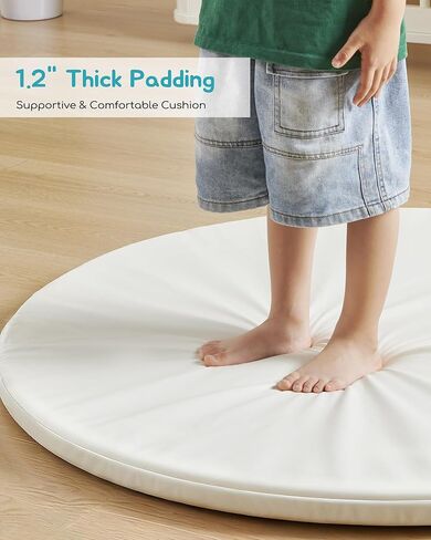 سجادة أطفال مستديرة مقاس 99.5 سم للأرضية، سجادة لعب إسفنجية بغطاء جلدي نباتي لا تسبب الحساسية لغرفة الأطفال، سهلة التنظيف بالمسح ومقاومة للماء، سجادة لعب سميكة للرضع والأطفال الصغار، تتضمن حزام تخزين واحد in Kuwait