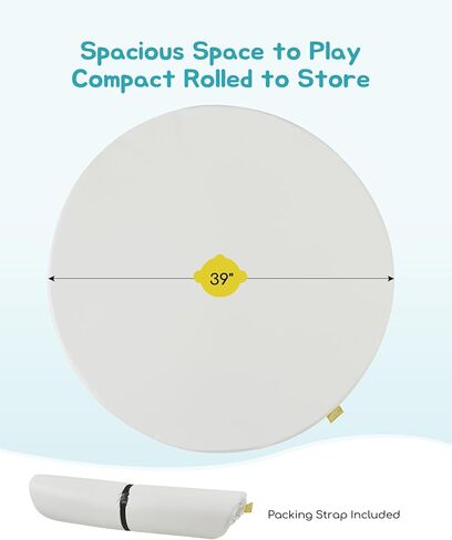 سجادة أطفال مستديرة مقاس 99.5 سم للأرضية، سجادة لعب إسفنجية بغطاء جلدي نباتي لا تسبب الحساسية لغرفة الأطفال، سهلة التنظيف بالمسح ومقاومة للماء، سجادة لعب سميكة للرضع والأطفال الصغار، تتضمن حزام تخزين واحد in Kuwait