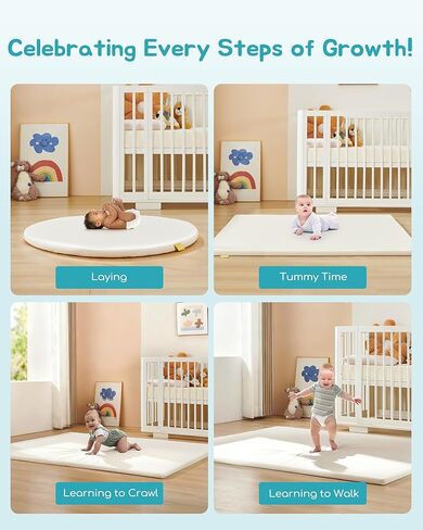 سجادة أطفال مستديرة مقاس 99.5 سم للأرضية، سجادة لعب إسفنجية بغطاء جلدي نباتي لا تسبب الحساسية لغرفة الأطفال، سهلة التنظيف بالمسح ومقاومة للماء، سجادة لعب سميكة للرضع والأطفال الصغار، تتضمن حزام تخزين واحد in Kuwait