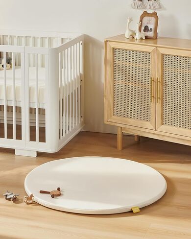 سجادة أطفال مستديرة مقاس 99.5 سم للأرضية، سجادة لعب إسفنجية بغطاء جلدي نباتي لا تسبب الحساسية لغرفة الأطفال، سهلة التنظيف بالمسح ومقاومة للماء، سجادة لعب سميكة للرضع والأطفال الصغار، تتضمن حزام تخزين واحد in Kuwait