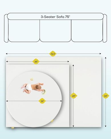 سجادة أطفال مستديرة مقاس 99.5 سم للأرضية، سجادة لعب إسفنجية بغطاء جلدي نباتي لا تسبب الحساسية لغرفة الأطفال، سهلة التنظيف بالمسح ومقاومة للماء، سجادة لعب سميكة للرضع والأطفال الصغار، تتضمن حزام تخزين واحد in Kuwait
