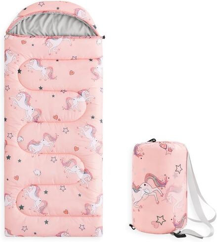 Wake In Cloud - Kids Sleeping Bag for Girls Toddlers, Camping in Warm Cold Weather, Backpacking Lightweight Compact Outdoor Liner for 3 Seasons, Unicorns Stars Hearts in Saudi Arabia