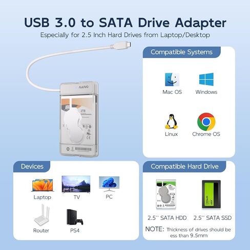 كابل MAIWO SATA إلى USB، محول SATA SSD/HDD إلى USB 3.0 مقاس 2.5 بوصة، حافظة تخزين محول قارئ القرص الصلب الخارجي لـ 2.5 بوصة sata I/II/III SSD/HDD، سعة 8 تيرابايت (USB-C، أبيض) in Kuwait
