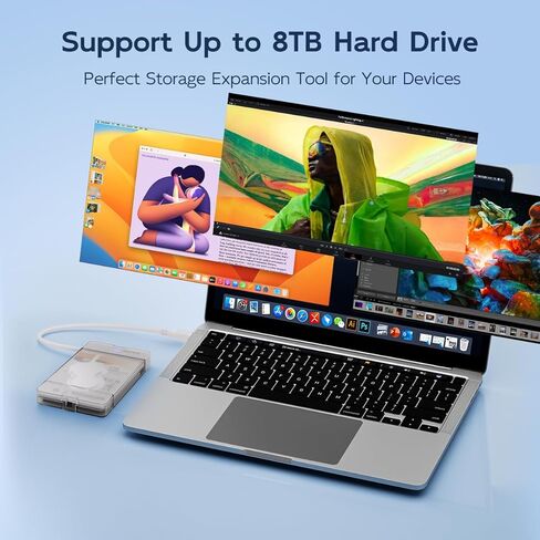 كابل MAIWO SATA إلى USB، محول SATA SSD/HDD إلى USB 3.0 مقاس 2.5 بوصة، حافظة تخزين محول قارئ القرص الصلب الخارجي لـ 2.5 بوصة sata I/II/III SSD/HDD، سعة 8 تيرابايت (USB-C، أبيض) in Kuwait