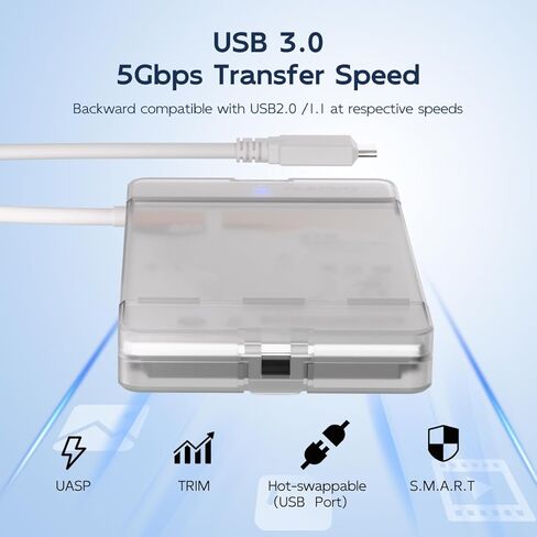 كابل MAIWO SATA إلى USB، محول SATA SSD/HDD إلى USB 3.0 مقاس 2.5 بوصة، حافظة تخزين محول قارئ القرص الصلب الخارجي لـ 2.5 بوصة sata I/II/III SSD/HDD، سعة 8 تيرابايت (USB-C، أبيض) in Kuwait