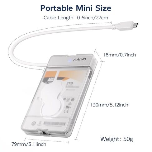 كابل MAIWO SATA إلى USB، محول SATA SSD/HDD إلى USB 3.0 مقاس 2.5 بوصة، حافظة تخزين محول قارئ القرص الصلب الخارجي لـ 2.5 بوصة sata I/II/III SSD/HDD، سعة 8 تيرابايت (USB-C، أبيض) in Kuwait