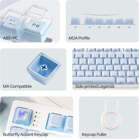 EPOMAKER Lusterfly Jelly Keycaps Set - 123 Keys Double-Shot Laser Engraved, MDA Profile, ABS+PC, Non-Shine-Through, MX-Compatible for 61/68/84/87/98/100/104-Key Mechanical Keyboard (Blue) in Saudi Arabia