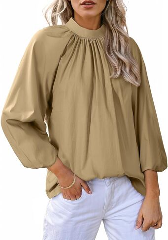 Astylish Women's Long Puff Sleeve Tops Ruffle Dressy High Mock Neck Blouse Shirt in Saudi Arabia