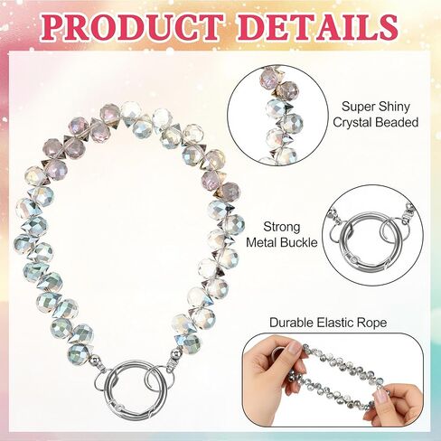 6 Pcs Crystal Phone Charm Strap Sparkling Beaded Phone Wristlet with 6 Pads Beaded Camera Wrist Strap Lanyard Girl Bags Accessories for Cell Phones Keychains in Kuwait