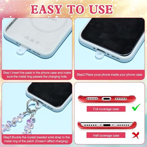6 Pcs Crystal Phone Charm Strap Sparkling Beaded Phone Wristlet with 6 Pads Beaded Camera Wrist Strap Lanyard Girl Bags Accessories for Cell Phones Keychains in Kuwait