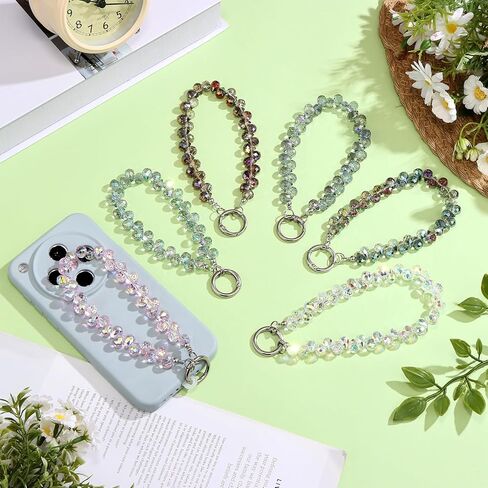 6 Pcs Crystal Phone Charm Strap Sparkling Beaded Phone Wristlet with 6 Pads Beaded Camera Wrist Strap Lanyard Girl Bags Accessories for Cell Phones Keychains in Kuwait
