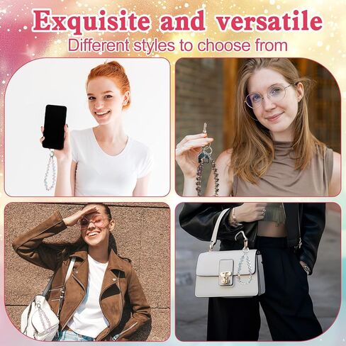 6 Pcs Crystal Phone Charm Strap Sparkling Beaded Phone Wristlet with 6 Pads Beaded Camera Wrist Strap Lanyard Girl Bags Accessories for Cell Phones Keychains in Kuwait