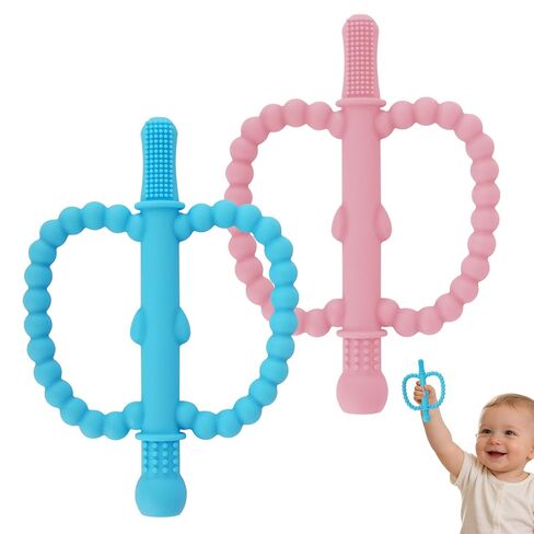 فو ستور أنبوب عضاضة مجوف 2 حزمة على شكل تفاحة مضغ القش لعبة حسية للأطفال الرضع الصغار أنابيب السيليكون ألعاب التسنين للأطفال 0-6 0-12 0-36 شهرًا هدايا التسنين وتخفيف اللثة المهدئة (الأزرق الوردي) in Kuwait