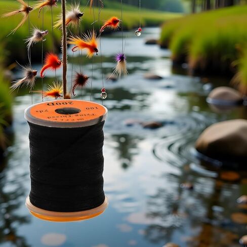 2Pcs Black Fly Tying Thread, Fly Tying Thread Fishing Accessories Flies Tying Material Fluorescent 100Yard 200D Bass Fishing Hook Line Tying Materials in Saudi Arabia
