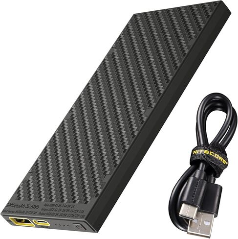 Nitecore NB10000 Gen II (Gen 2) بنك طاقة فائق النحافة، 10000 مللي أمبير QC سريع الشحن USB ومخرجات USB-C مزدوجة مع كابلات للهواتف والمصابيح الكاشفة والمصابيح الأمامية، وحزمة كابل مزدوجة in Kuwait