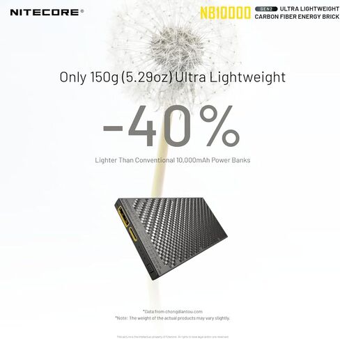 Nitecore NB10000 Gen II (Gen 2) بنك طاقة فائق النحافة، 10000 مللي أمبير QC سريع الشحن USB ومخرجات USB-C مزدوجة مع كابلات للهواتف والمصابيح الكاشفة والمصابيح الأمامية، وحزمة كابل مزدوجة in Kuwait