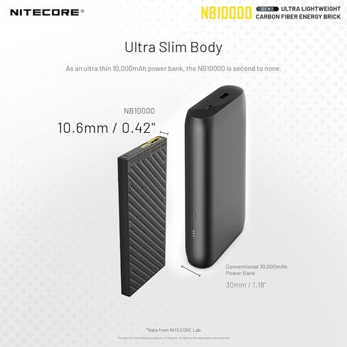 Nitecore NB10000 Gen II (Gen 2) بنك طاقة فائق النحافة، 10000 مللي أمبير QC سريع الشحن USB ومخرجات USB-C مزدوجة مع كابلات للهواتف والمصابيح الكاشفة والمصابيح الأمامية، وحزمة كابل مزدوجة in Kuwait