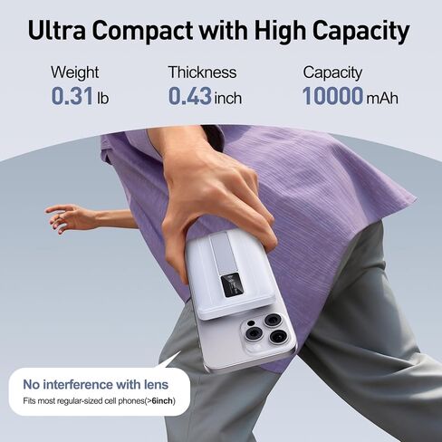 أحدث شاحن باور بانك مغناطيسي لاسلكي محمول لعام 2026 - 10000 مللي أمبير في الساعة 22.5 وات PD شحن سريع بحد أقصى مع شاشة LED مدمجة، حزمة بطارية مغناطيسية لهاتف iPhone 16/15/14/13/12/Pro/Mini/Pro Max in Kuwait