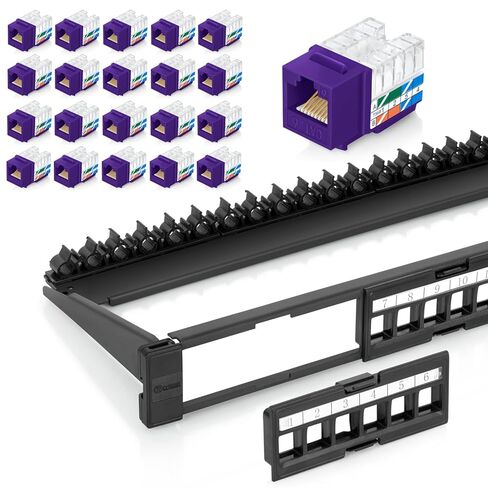 حزمة Everest Media Solutions - عنصران: لوحة تصحيح Keystone ذات 24 منفذًا + 20 حزمة من مقابس RJ45 CAT6 Keystone - أرجواني in Saudi Arabia