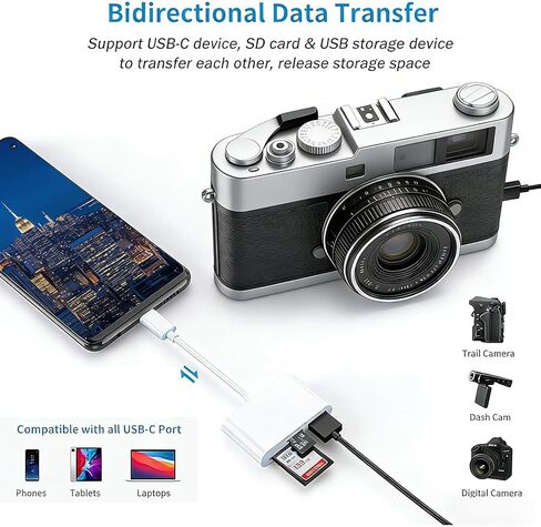 قارئ بطاقات SD، محول قارئ بطاقات كاميرا USB 3 في 1 متوافق مع iPhone 15-17 وiPad/Mac Pro/Air وMacBook Pro/Air وChromebook XPS وGalaxy والمزيد من أجهزة Android USBC in Kuwait