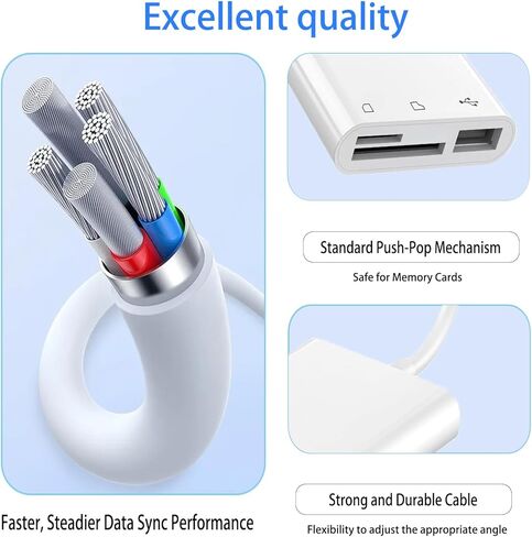قارئ بطاقات SD، محول قارئ بطاقات كاميرا USB 3 في 1 متوافق مع iPhone 15-17 وiPad/Mac Pro/Air وMacBook Pro/Air وChromebook XPS وGalaxy والمزيد من أجهزة Android USBC in Kuwait