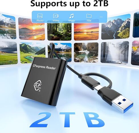CFexpress Type A Card Reader with USB 3.2 (Gen 2) 10Gbps, USB-C&USB-A 2-in-1 Type A CFexpress Adapter, Compatible with Windows/Mac/Linux/Android, for iPhone 17/16/15, Laptops, Tablets, Smartphones in Saudi Arabia