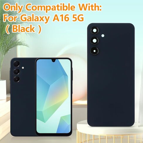 YHX-US Battery Back Cover Replacement for Samsung Galaxy A16 5G 6.7" Rear Cover Housing Door with 1 SIM Card Tray + Repair Tool Kits (Color: Black,Not for A16 4G) in Saudi Arabia