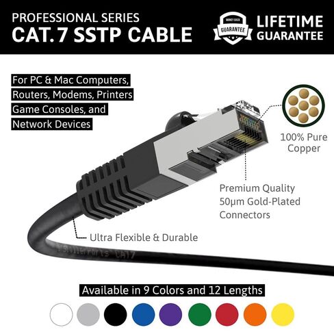 InstallerParts Ethernet Cable CAT7 Cable Shielded (SSTP) Booted 2 FT - Black - Professional Series - 10Gigabit/Sec Network/High Speed Internet Cable, 600MHZ in Saudi Arabia