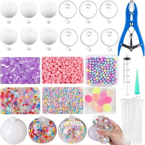 Simway 12 sets DIY الإجهاد كرة صنع مجموعة ألعاب درب تبلينية فارغة الكرة DIY KIT مع 12 جلولا من كرات الضغط الفارغة تملأ الخرز أداة تفريغ أداة إخلاء لجعل كرات الضغط (متعددة الألوان ، أ) in Saudi Arabia