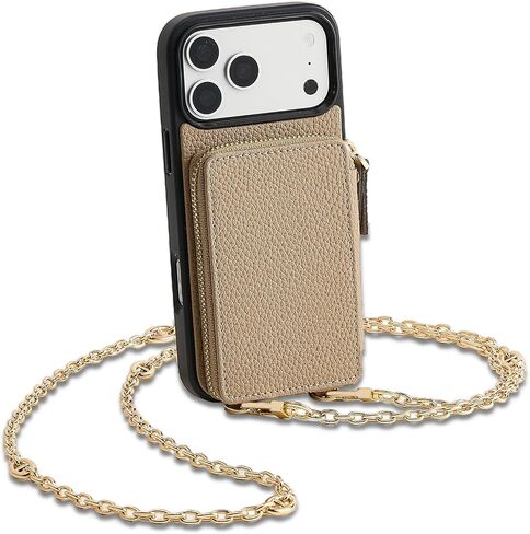 ZVE for iPhone 17 Pro Wallet Case with Card Holder, Crossbody Zipper Leather Phone Cover for Women 6.3" Beige in Saudi Arabia
