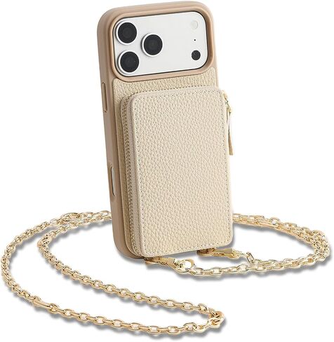 ZVE for iPhone 17 Pro Wallet Case with Card Holder, Crossbody Zipper Leather Phone Cover for Women 6.3" Beige in Saudi Arabia