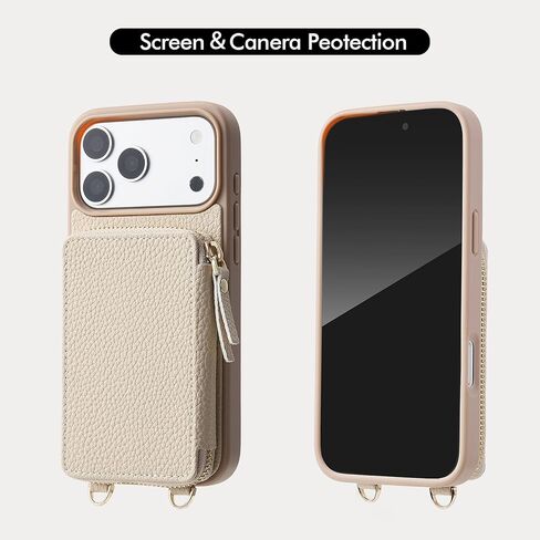 ZVE for iPhone 17 Pro Wallet Case with Card Holder, Crossbody Zipper Leather Phone Cover for Women 6.3" Beige in Saudi Arabia