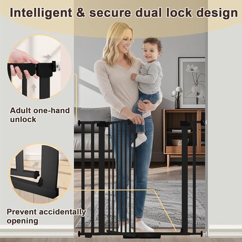 30"-62.5" Extra Wide Baby Gate for Doorways/Hallways,Pressure-Mounted Dog Gate Indoor for Stairs, Auto Close Pet Door for Child/pet Proof Safety, No Need Drilling,Black in Saudi Arabia