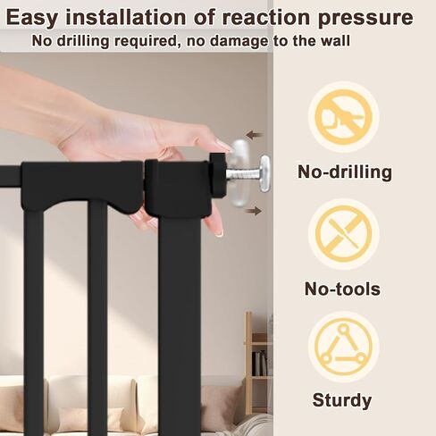 30"-62.5" Extra Wide Baby Gate for Doorways/Hallways,Pressure-Mounted Dog Gate Indoor for Stairs, Auto Close Pet Door for Child/pet Proof Safety, No Need Drilling,Black in Saudi Arabia