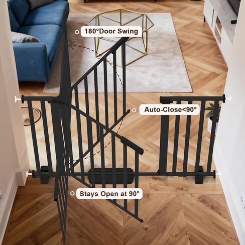 30"-62.5" Extra Wide Baby Gate for Doorways/Hallways,Pressure-Mounted Dog Gate Indoor for Stairs, Auto Close Pet Door for Child/pet Proof Safety, No Need Drilling,Black in Saudi Arabia