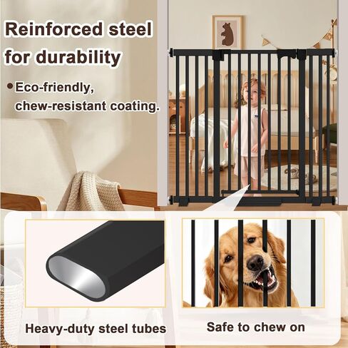 30"-62.5" Extra Wide Baby Gate for Doorways/Hallways,Pressure-Mounted Dog Gate Indoor for Stairs, Auto Close Pet Door for Child/pet Proof Safety, No Need Drilling,Black in Saudi Arabia